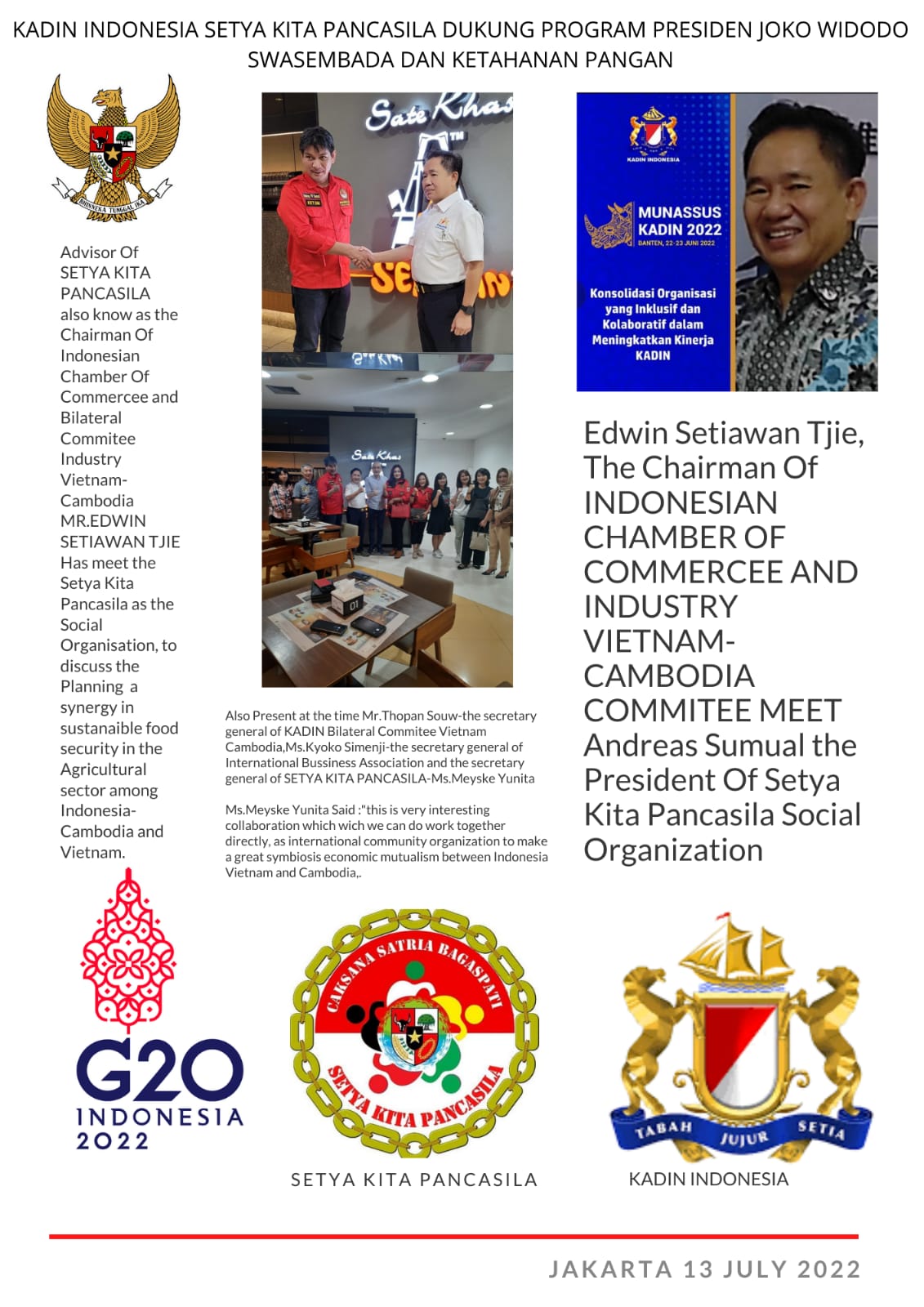 Kadin Indonesia Dan Setya Kita Pancasila Sepakat Dukung Program Presiden Joko Widodo