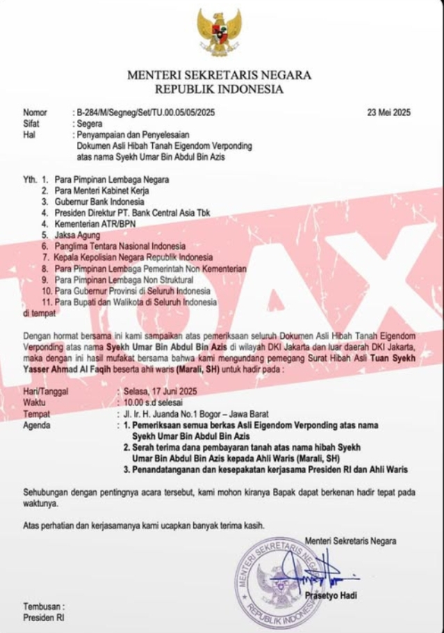 Pemberitahuan Resmi Kementerian Sekretariat Negara Terkait Surat Edaran tanda tangan Palsu Menteri Sekretaris Negara
