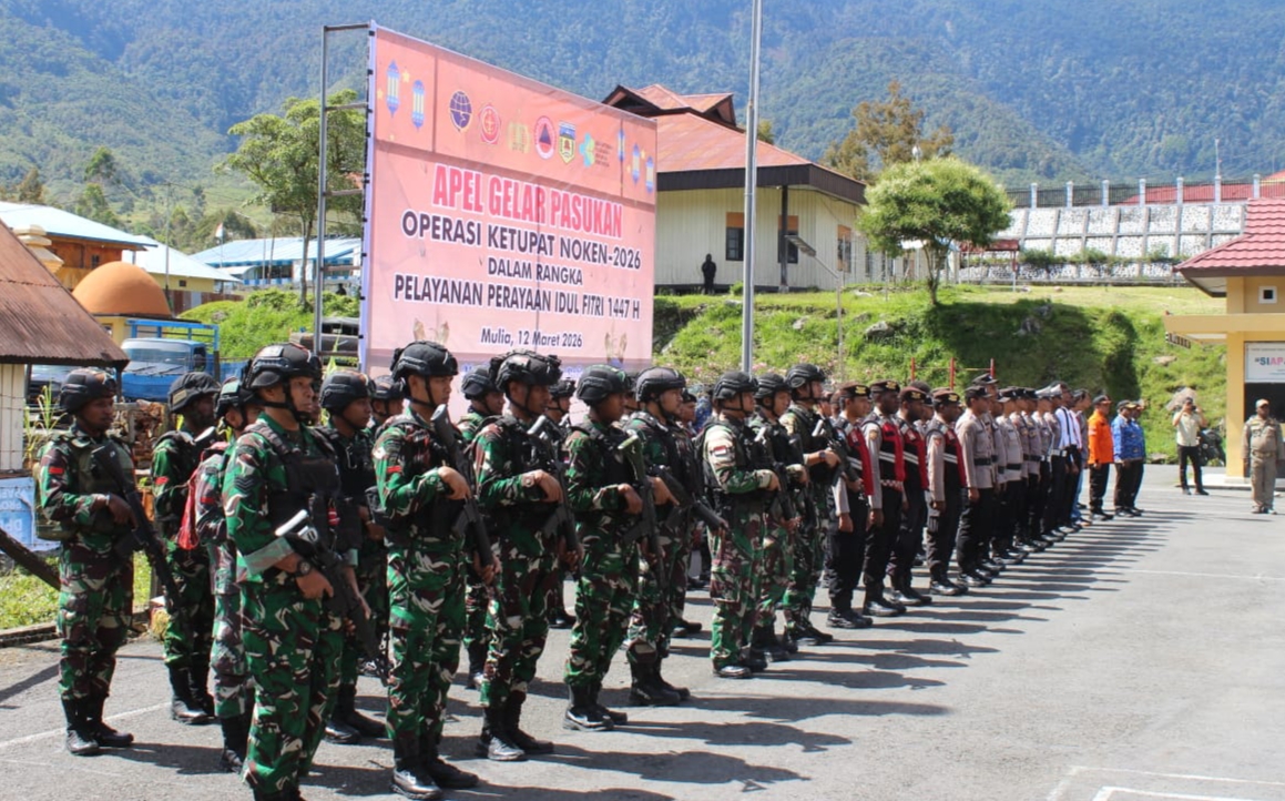 Kodim 1714 Puncak Jaya Turun Hadir Bersama Apel Gelar Pasukan TNI/Polri, Satgas dan Apintel Pada Operasi Ketupat Noken 2026