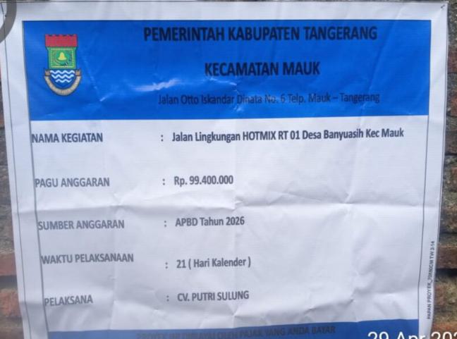 Diduga Tak Sesuai Spesifikasi, Proyek Jalan Hotmix di Mauk Disorot