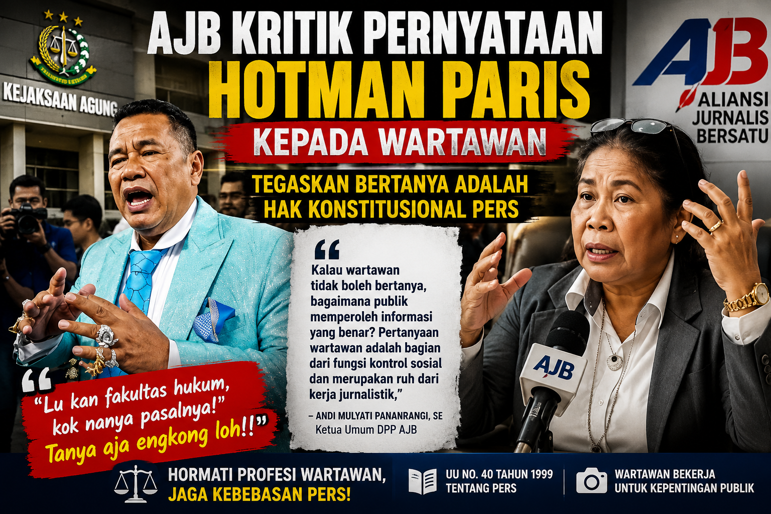 DPP AJB Soroti Ucapan Hotman Paris, Minta Narasumber Hormati Profesi Wartawan