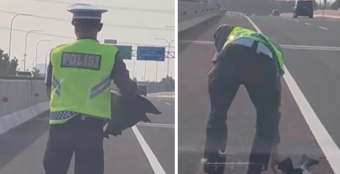 Bripda Lukman Sigap Amankan Bumper Mobil di Bahu Jalan Tol MTN Tangerang