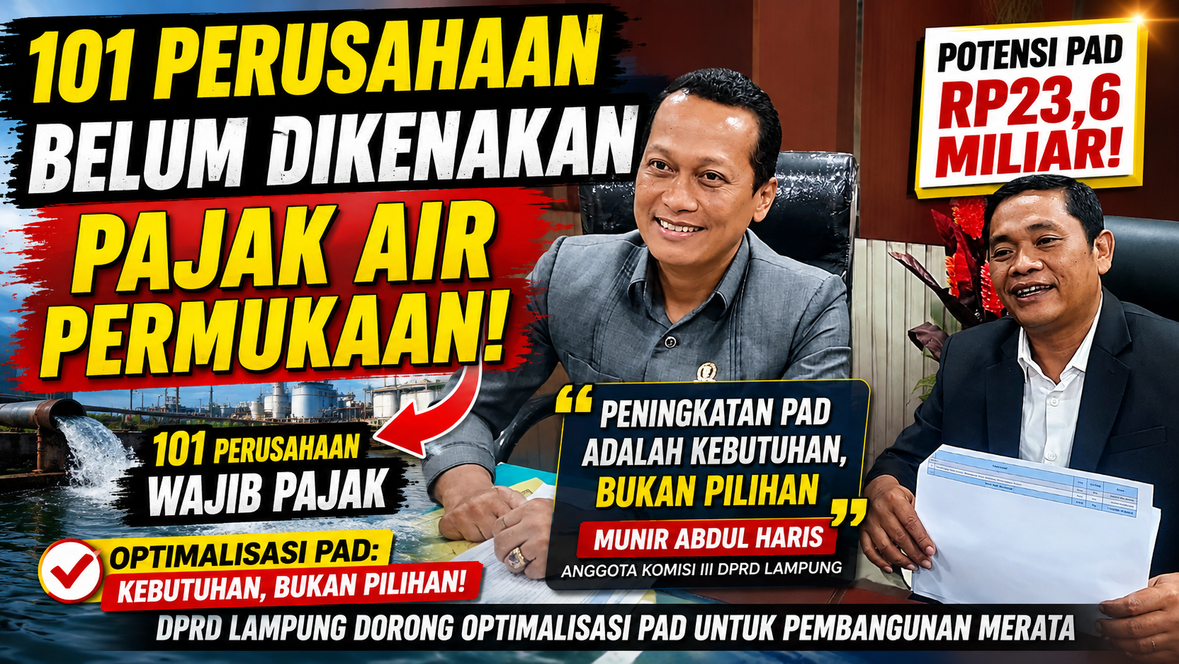 DPRD Lampung Soroti 101 Perusahaan Belum Bayar Pajak Air Permukaan, Potensi PAD Dinilai Masih Sangat Besar