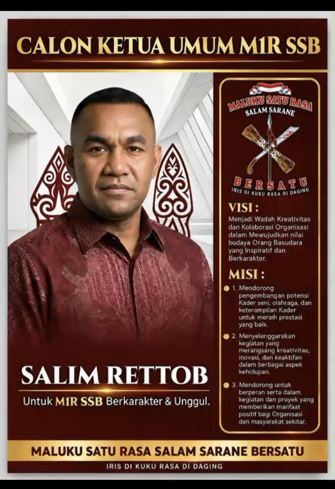 Salim Rettob Siap Maju Sebagai Ketua Umum DPP M1R SSB, Usung Visi Organisasi Berkarakter dan Unggul