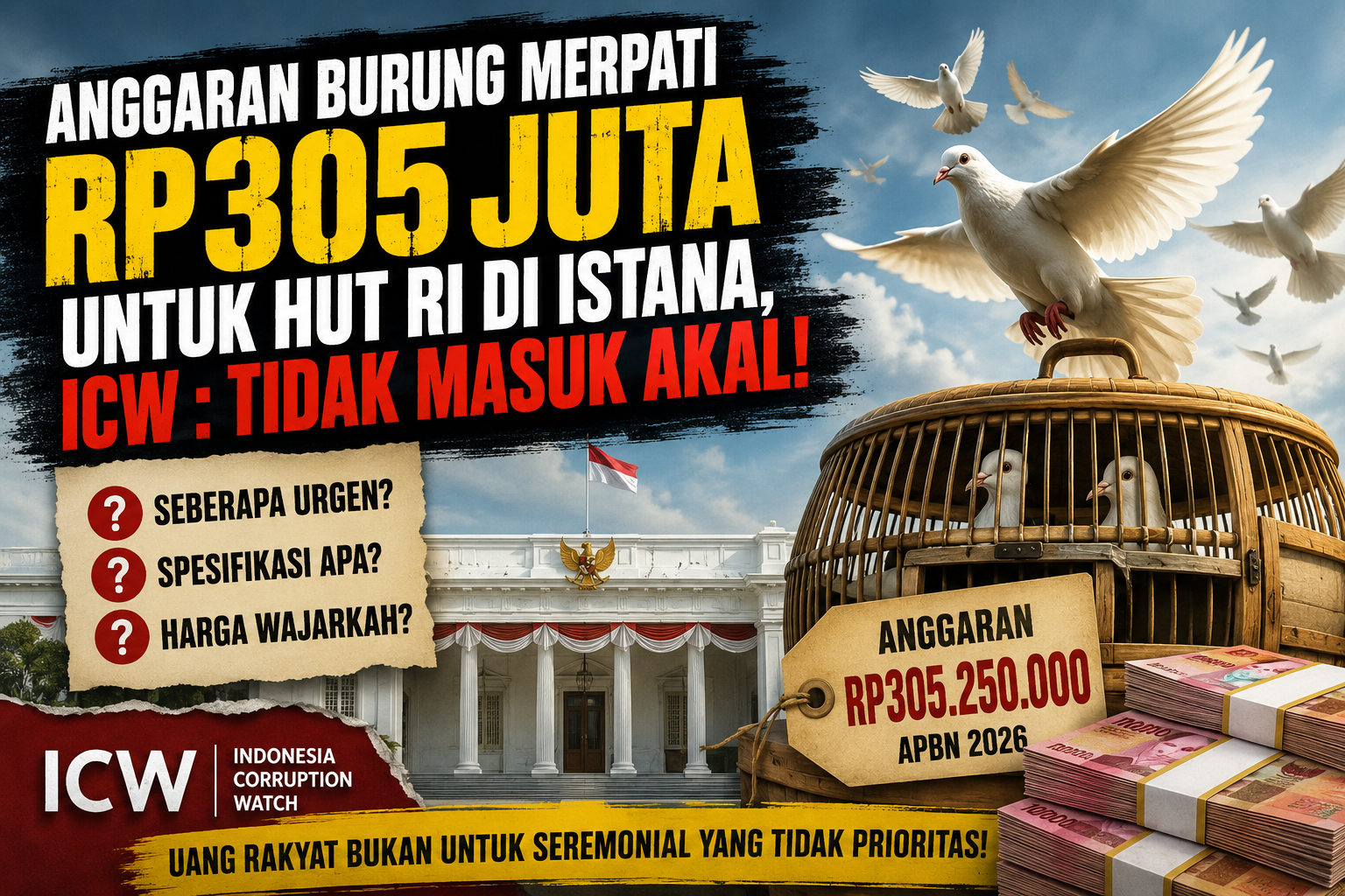 Anggaran Burung Merpati Rp305 Juta untuk HUT RI Disorot ICW, Dipertanyakan Urgensinya