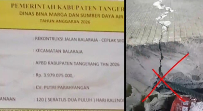 Proyek Jalan Balaraja Ceplak Rp3,9 Miliar Disorot, Baru Dikerjakan Sudah Retak dan Berlubang